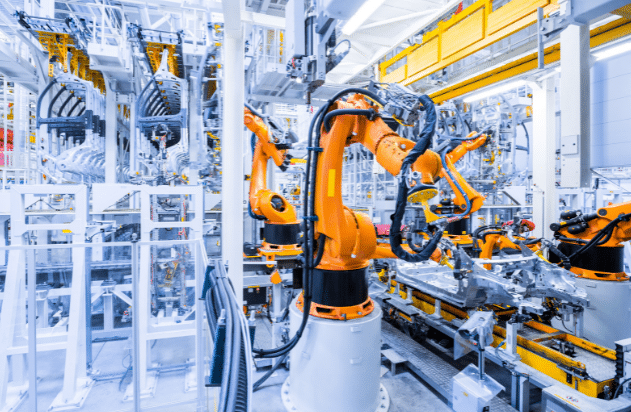 Robotic arm in use at a car plant.